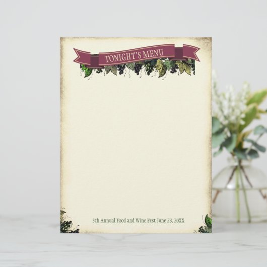 Gourmet food and wine prosting menu letterhead (Staand voorkant)