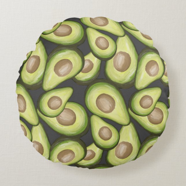 Gourmet Fresh Cut Vegan Avacados Rond Kussen (Voorkant)