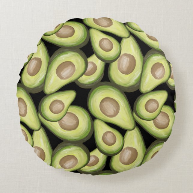 Gourmet Fresh Cut Vegan Avacados Rond Kussen (Voorkant)