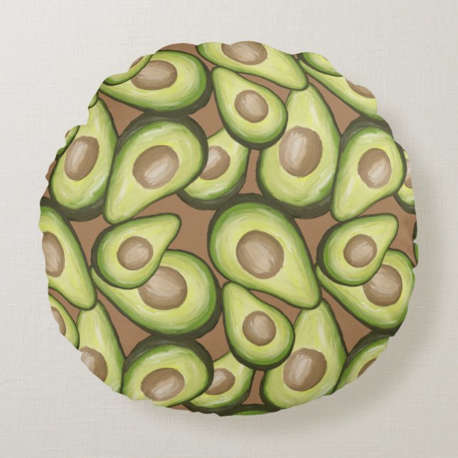 Gourmet Fresh Cut Vegan Avacados Rond Kussen (Voorkant)