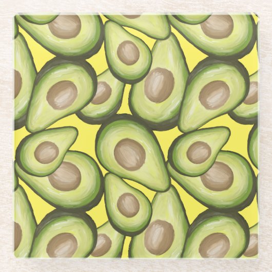 Gourmet Fresh Cut Vegan Avocado Pattern Glass Glazen Onderzetter (Voorkant)