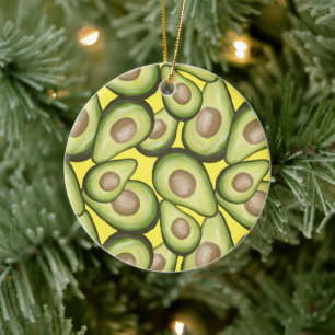 Gourmet Fresh Cut Vegan Avocado Pattern Keramisch Ornament