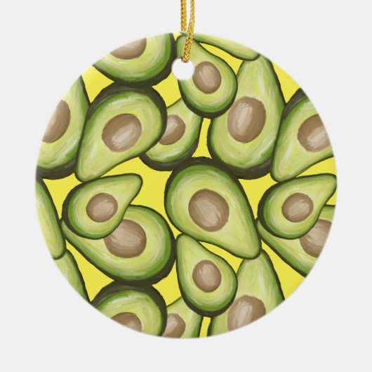 Gourmet Fresh Cut Vegan Avocado Pattern Keramisch Ornament (Voorkant)