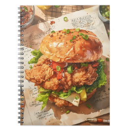 Gourmet Fried Chicken Burger Watercolor Recept Notitieboek
