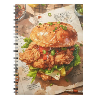 Gourmet Gebakken Kip Burger Watercolor Recept Notitieboek