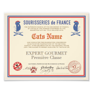 Gourmet Katten Diploma Sourisseries de France  Foto Afdruk