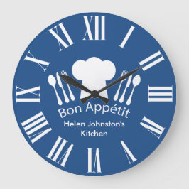 Gourmet Kitchen Bon Appetit Blue en White Grote Klok