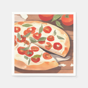 Gourmet Pizza Tomaat Groen Waterverf Servet