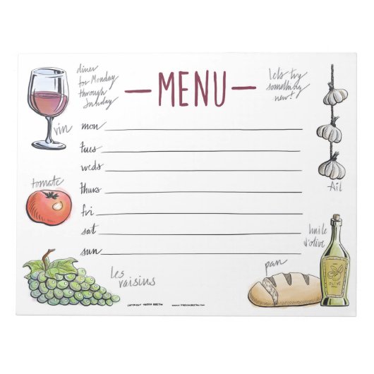 Gourmet Wekelijks Dinner Menu Sticky Notepad Notitieblok (Voorkant)