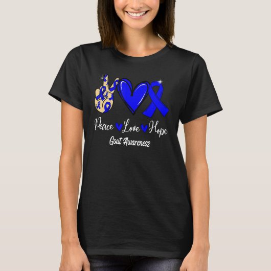 Gout Awareness Peace Love Hope Blue Ribbon T-shirt (Voorkant)