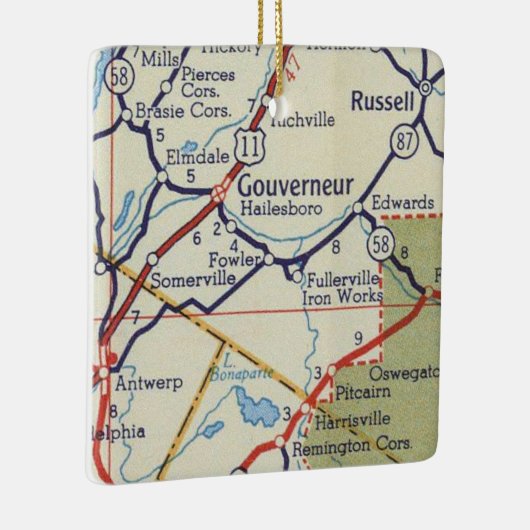 Gouverneur NY  kaart Keramisch Ornament (Rechts)