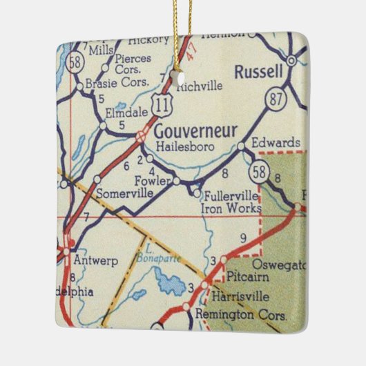 Gouverneur NY  kaart Keramisch Ornament (Links)