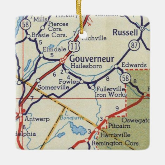 Gouverneur NY  kaart Keramisch Ornament (Voorkant)