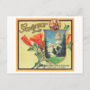 Gouverneur Sinaasappel LabelLindsay, CA Briefkaart