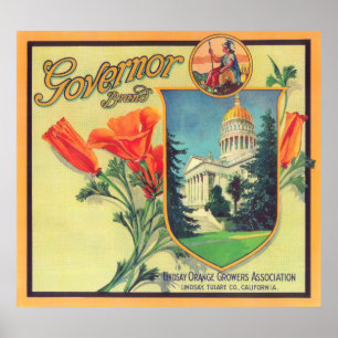 Gouverneur Sinaasappel LabelLindsay, CA Poster