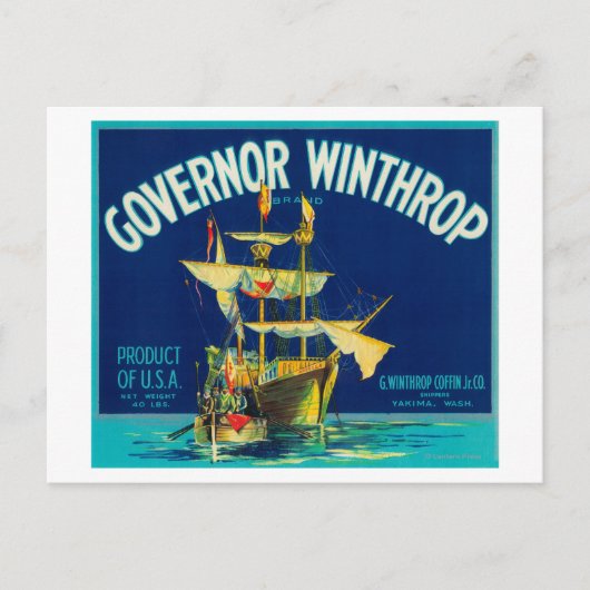 Gouverneur Winthrop Apple Label (blauw) - Yakima, Briefkaart (Voorkant)