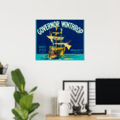 Gouverneur Winthrop Apple Label (blauw) - Yakima,  Poster (Thuiskantoor)