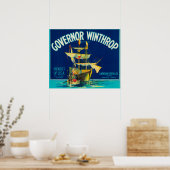 Gouverneur Winthrop Apple Label (blauw) - Yakima,  Poster (Keuken)