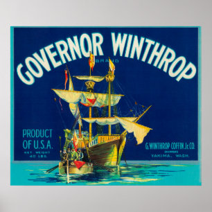 Gouverneur Winthrop Apple Label (blauw) - Yakima, Poster