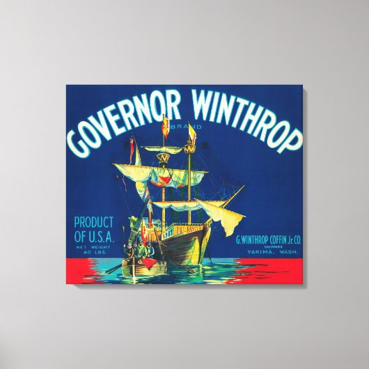 Gouverneur Winthrop Apple Label (rood) - Yakima, W Canvas Afdruk (Voorkant)