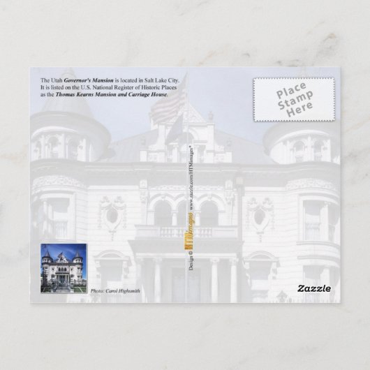 Gouverneur's Mansion, Salt Lake City, Utah Briefkaart (Achterkant)