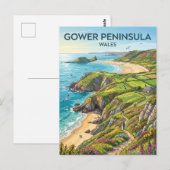 Gower-schiereiland Wales Briefkaart (Voorkant / Achterkant)
