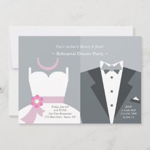 Gown and Tuxedo Gray Background Invitation Kaart