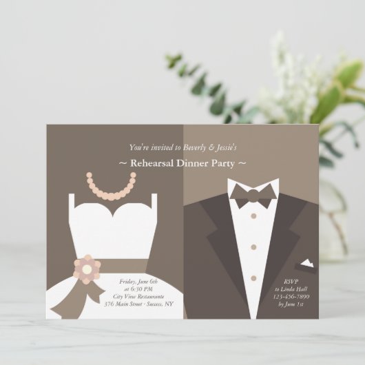 Gown and Tuxedo Invitation Kaart (Staand voorkant)