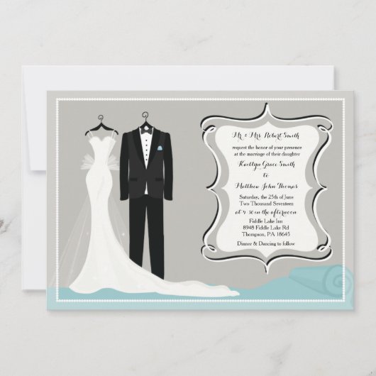 Gown & Tuxedo bruiloft of koppels douche uitnodigi Kaart (Voorkant)