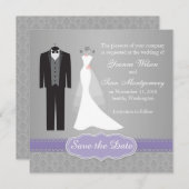 Gown, tuxedo op grijs sparen de Uitnodiging van de (Voorkant / Achterkant)