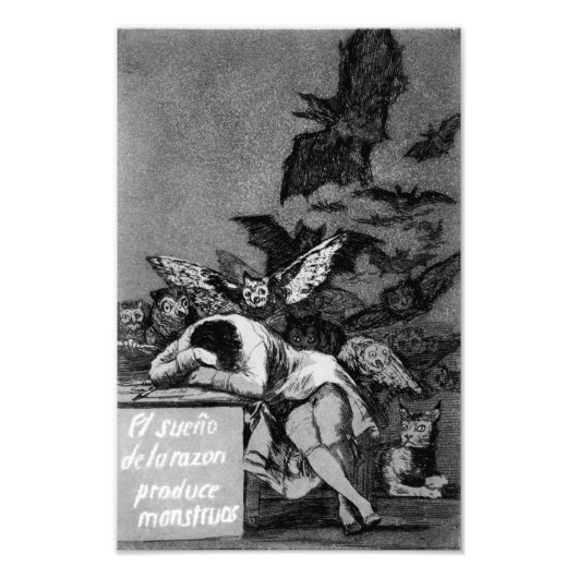 Goya The Sleep of Reason Produceert Monsters print Foto Afdruk (Voorkant)
