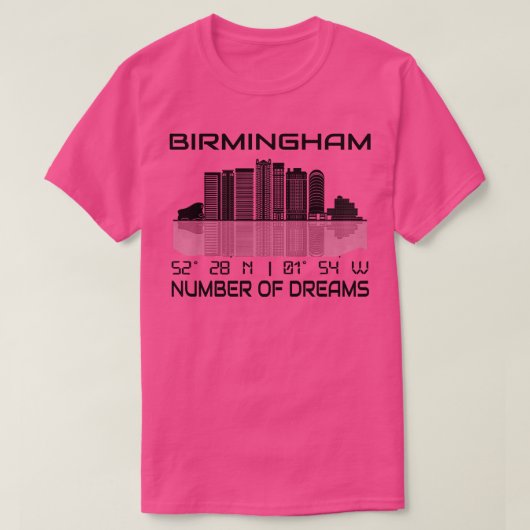 GPS coördinaten City Birmingham Skyline T-shirt (Design voorkant)