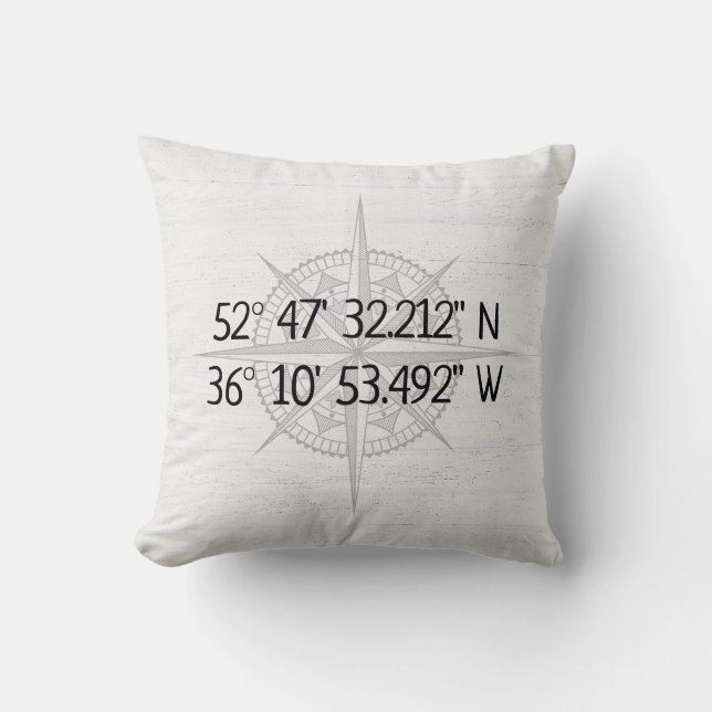 GPS-thuiscoördinaten compass op hout Kussen (Voorkant)