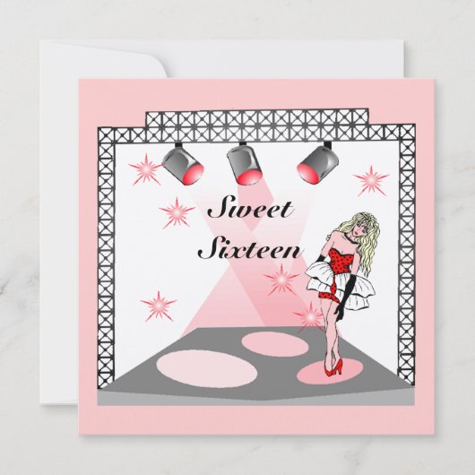 GR8 SWEET SIXTEEN 16 KARAOKE PARTIJ INVITATIE KAART (Voorkant)