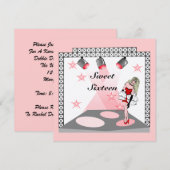 GR8 SWEET SIXTEEN 16 KARAOKE PARTIJ INVITATIE KAART (Voorkant / Achterkant)