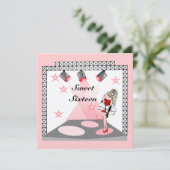 GR8 SWEET SIXTEEN 16 KARAOKE PARTIJ INVITATIE KAART (Staand voorkant)