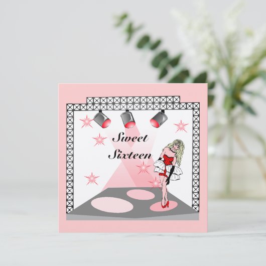 GR8 SWEET SIXTEEN 16 KARAOKE PARTIJ INVITATIE KAART (Staand voorkant)