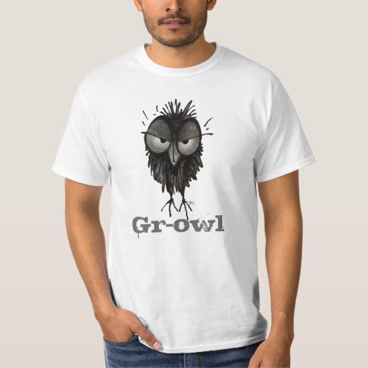 Gr-owl - Funny Custom Grumpy Angry Owl Gezegde T-shirt (Voorkant)