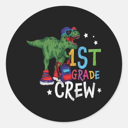 Graad 1 Bemanning Dinosaur Terug naar school Kinde Ronde Sticker (Voorkant)
