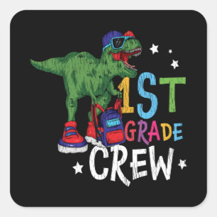 Graad 1 Bemanning Dinosaur Terug naar school Kinde Vierkante Sticker