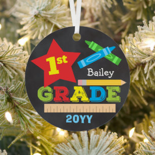 Graad 1 Eerste klas aandenken schoolbord Kleurrijk Metalen Ornament