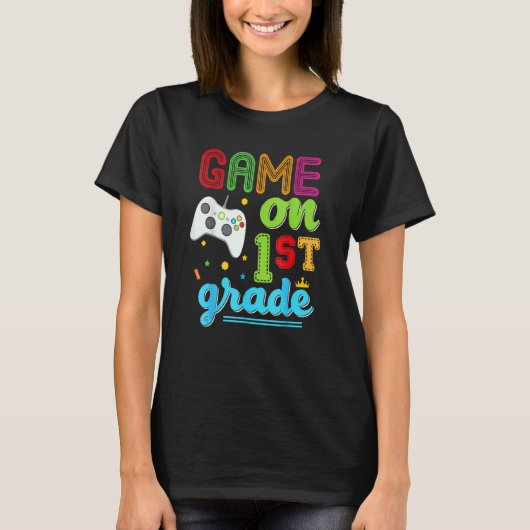 Graad 1 Game On Eerste Video Controller Leraar K T-shirt (Voorkant)