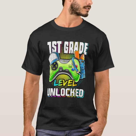 Graad 1 Ontgrendeld Videospel Terug naar School T-shirt (Voorkant)