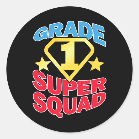Graad 1 Superheld-lerarenteam Ronde Sticker (Voorkant)