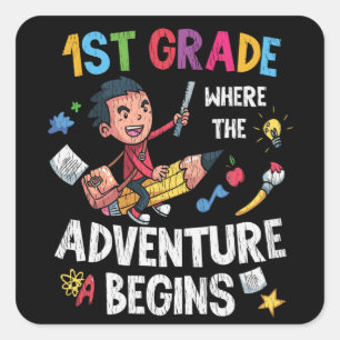 Graad 1 Waar Avontuur Begint Terug naar School Vierkante Sticker