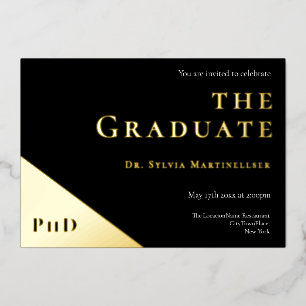 Graad Goud Zwart PhD Afstudeerfeest Folie Uitnodiging