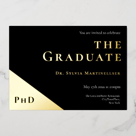 Graad Goud Zwart PhD Afstudeerfeest Folie Uitnodiging (Voorkant)