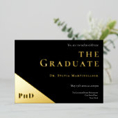 Graad Goud Zwart PhD Afstudeerfeest Folie Uitnodiging (Staand Voorkant)