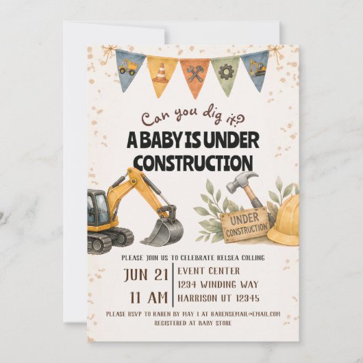 Graaf Het Baby Shower Onder Constructie Kaart (Voorkant)
