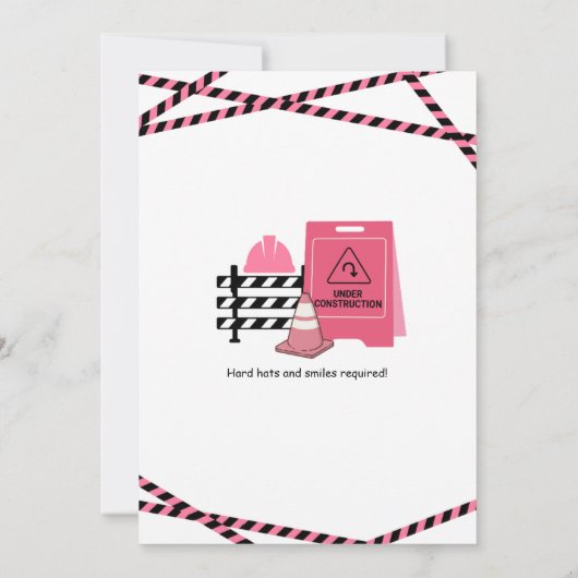 Graaf in roze constructie verjaardagsuitnodiging kaart (Achterkant)